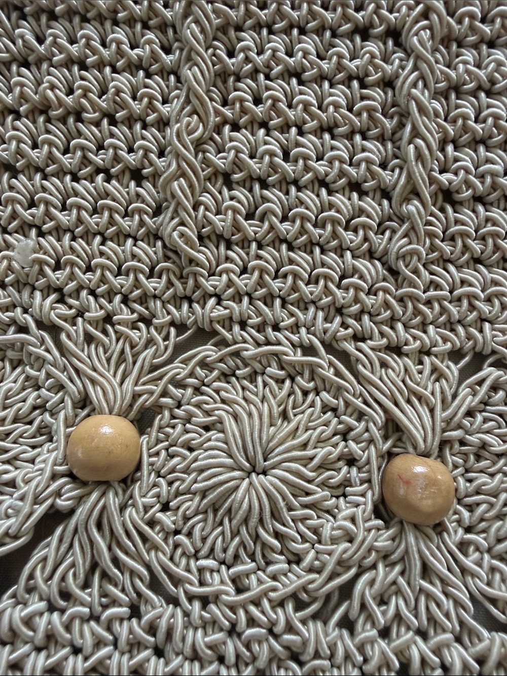 Handcrafted Taupe Crochet Crossbody Bag with Wood Bead Accents - Picture 2 of 7